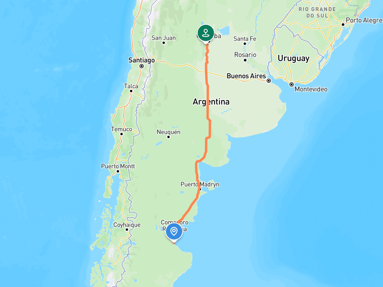 Ruta al norte por la cordillera hacia Córdoba