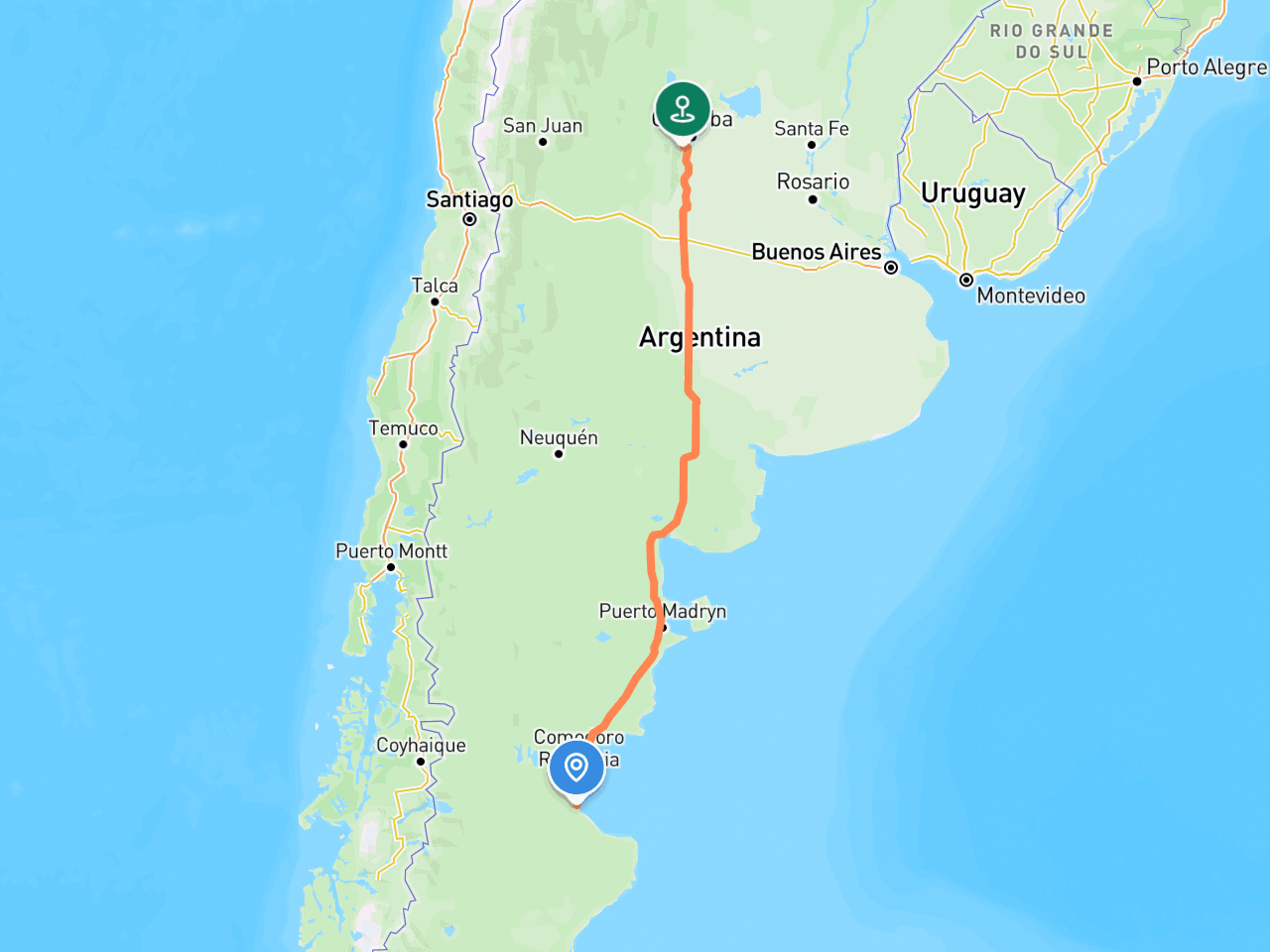 Desde santa cruz a Córdoba.